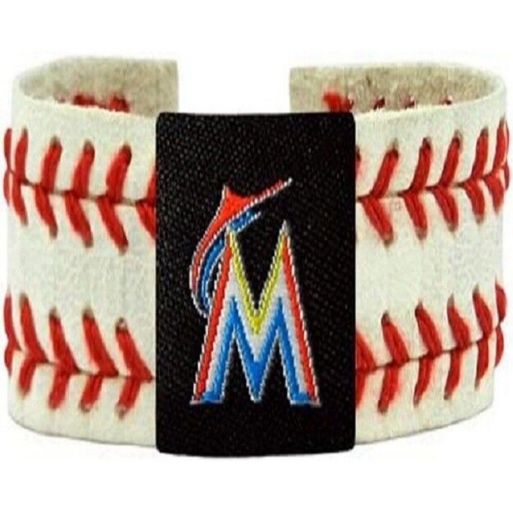 MLB Miami Marlins White 2 Seamer w/Red Stitching Team Baseball Bracelet